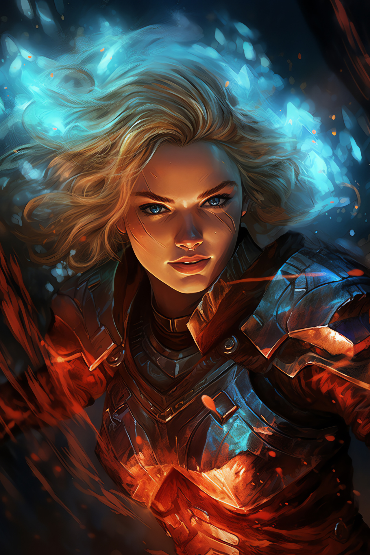 Path of Exile game realm, Banished combatant figure, Luminous Azurite Mine zone, Astrid character gold armor, HD Phone Image