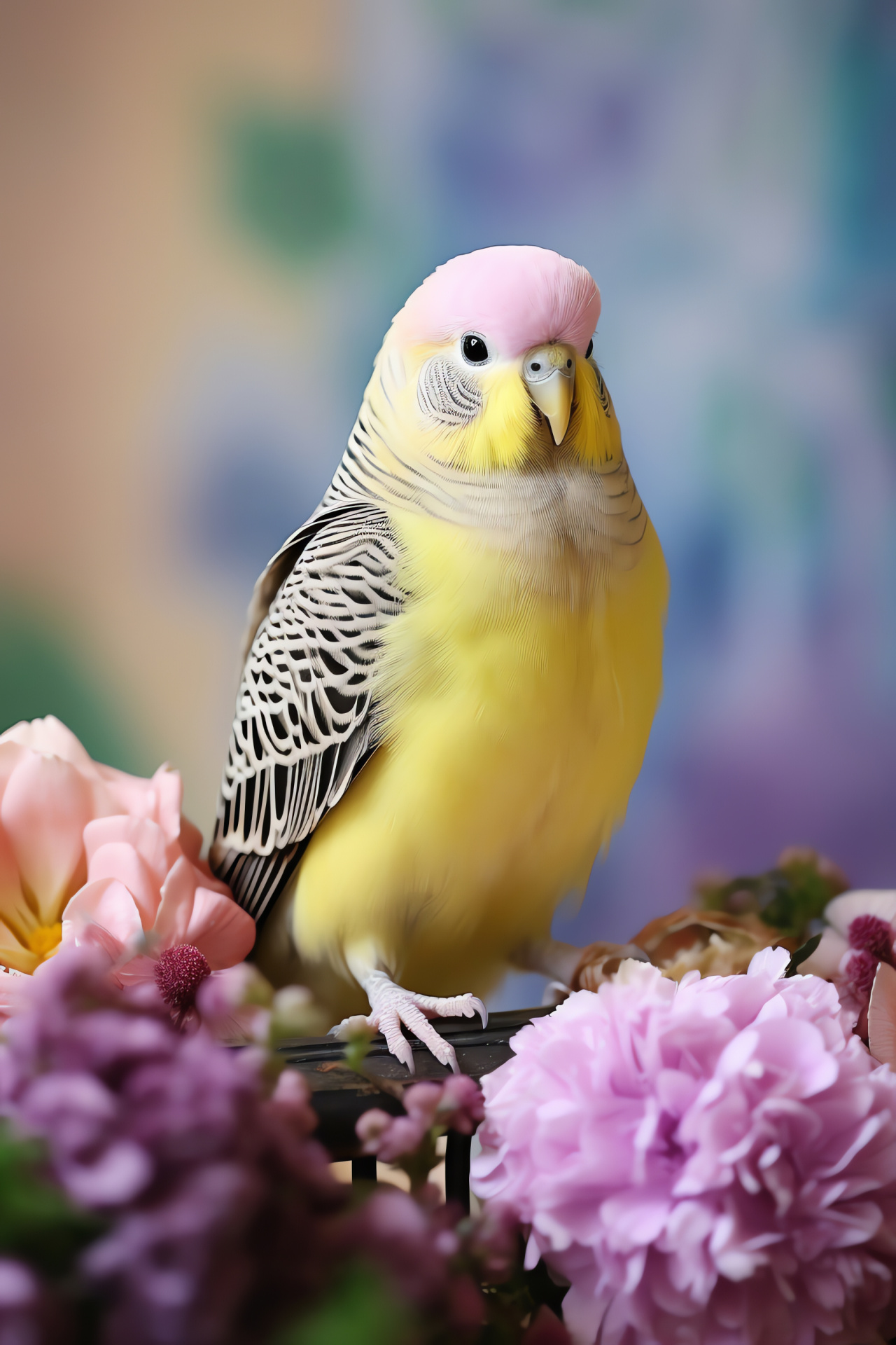 Pastel Parakeet, buttery feathers, herbaceous bill, blush backdrop, tranquil haven, HD Phone Image