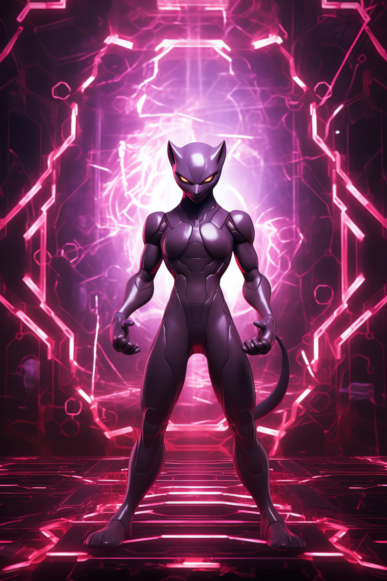 Mewtwo, Genetic Pokemon, Telekinetic abilities, Game creature, Assertive glare, HD Phone Wallpaper