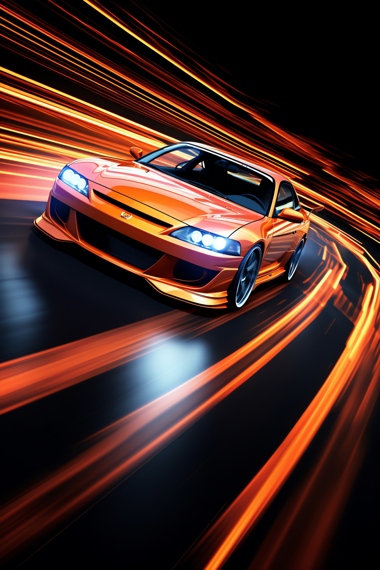 Nissan Silvia S15 Spec-R, Elevated vehicle shot, Glowing amber vehicle paint, Distinctive visual effect, Japanese sports car, HD Phone Wallpaper