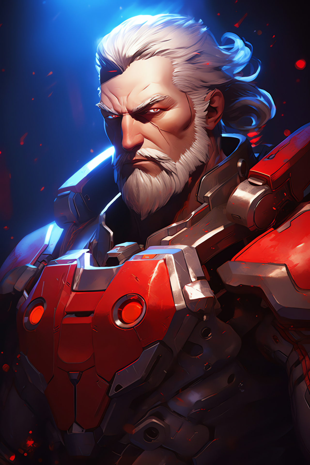 Overwatch game, Red Reinhardt, Blazing rocket hammer, Competitive gaming, Cybernetic knight, HD Phone Wallpaper