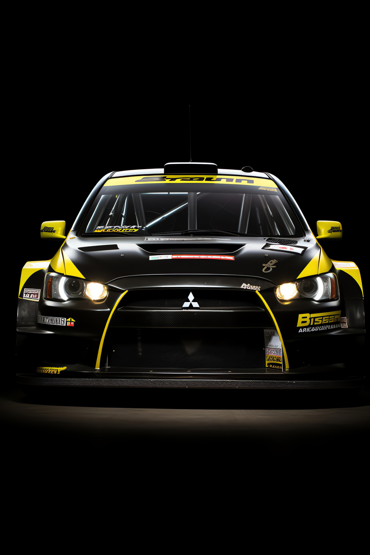 Mitsubishi Lancer WRC, aggressive race car, rally competition, vibrant paint job, contrasting dark base, HD Phone Wallpaper