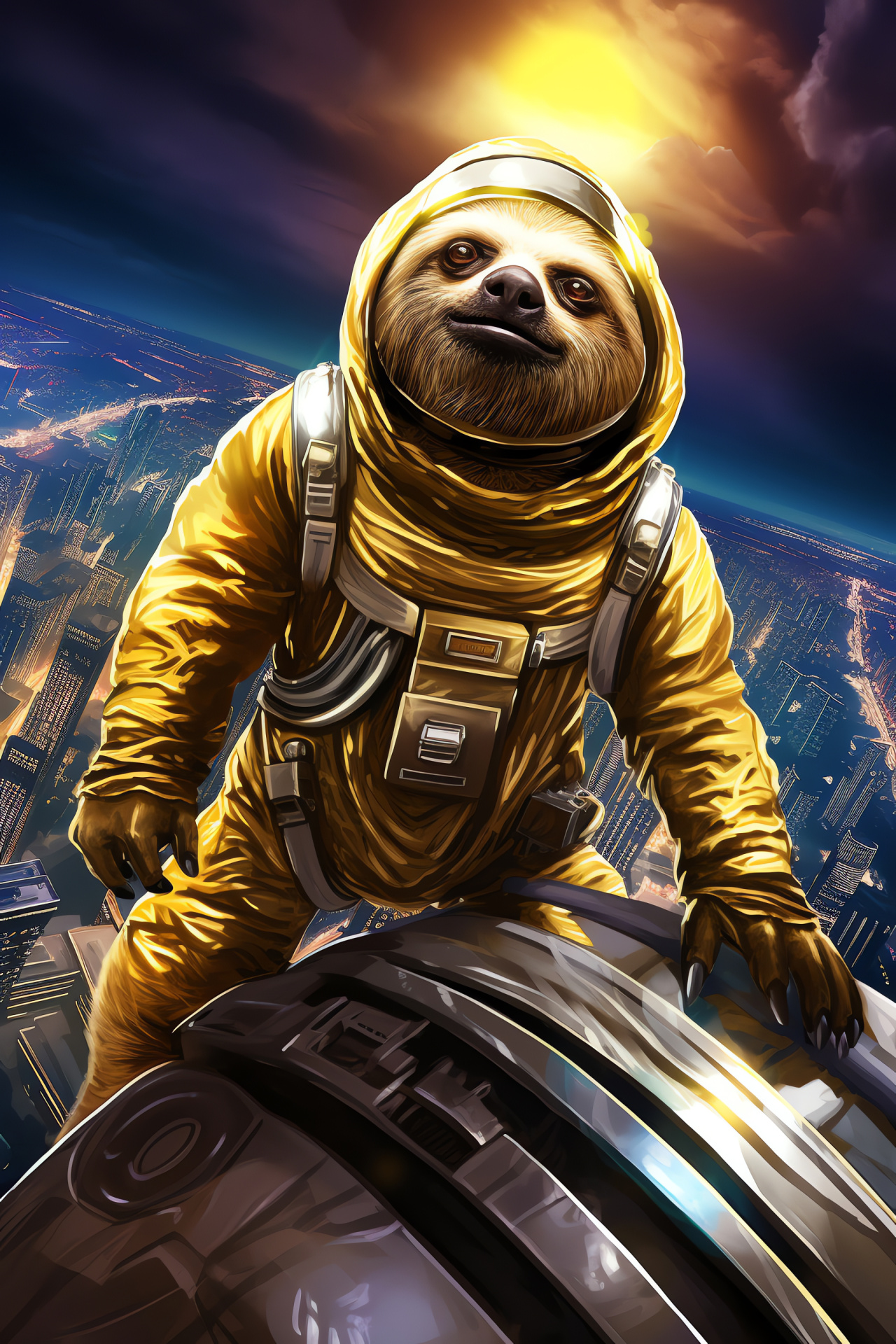 Sloth Astronaut, Outer space theme, Zero-gravity animal, Sci-fi imagery, Animal cosmonaut, HD Phone Image