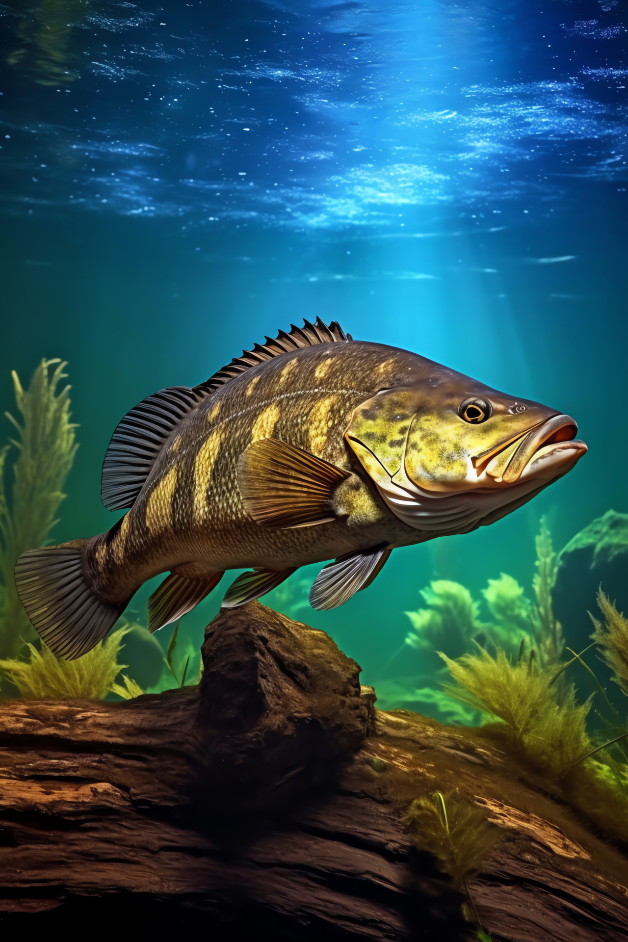 Freshwater habitat, Smallmouth gamefish, Aquatic river environment, Natural fish camouflage, Underwater fauna, HD Phone Wallpaper