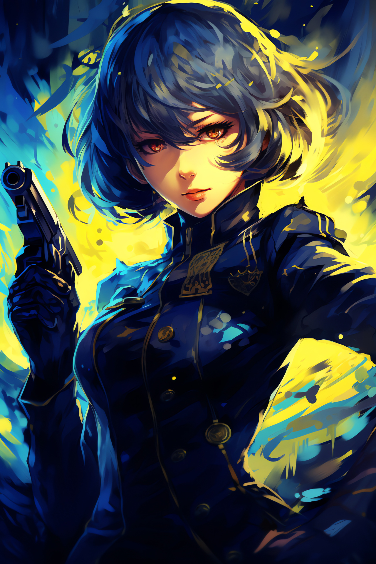 Persona 4 character, Naoto Shirogane armed, incisive stare, combat readiness, intention, HD Phone Image