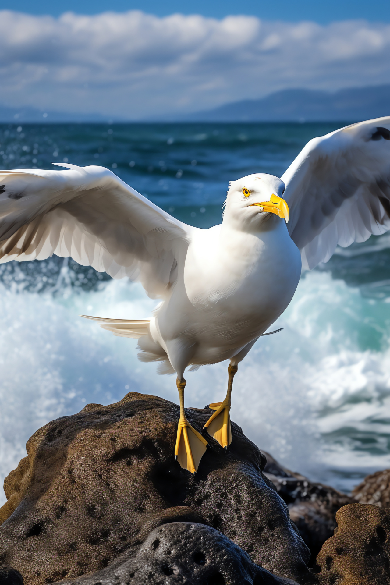 Seagull, Piercing gaze, Coastal bird, Oceanic habitat, Shoreline creature, HD Phone Image