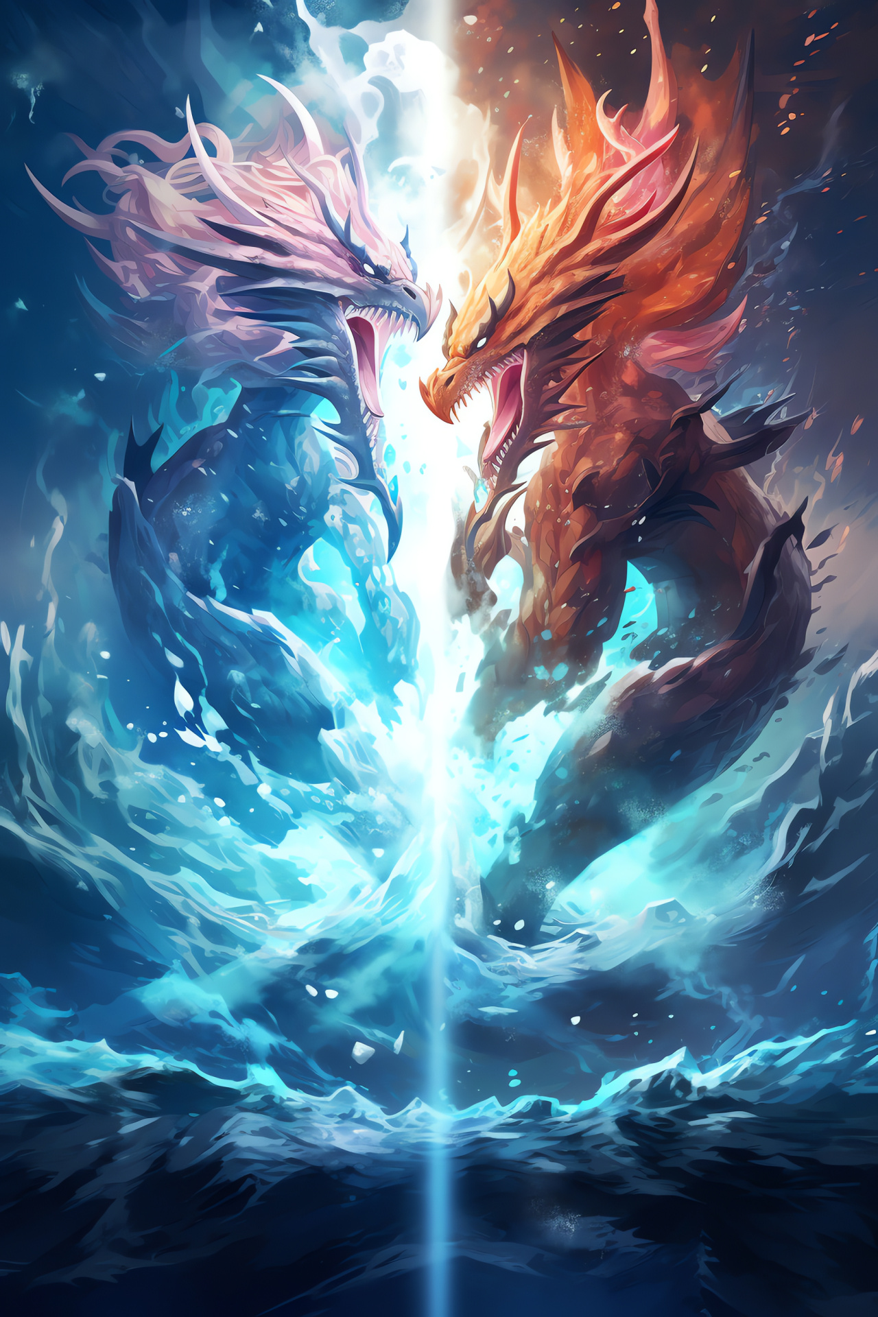 Pokemon Mega Evolution, Gyarados transformation, Ominous red details, Sapphire scales, Gaming icon, HD Phone Wallpaper