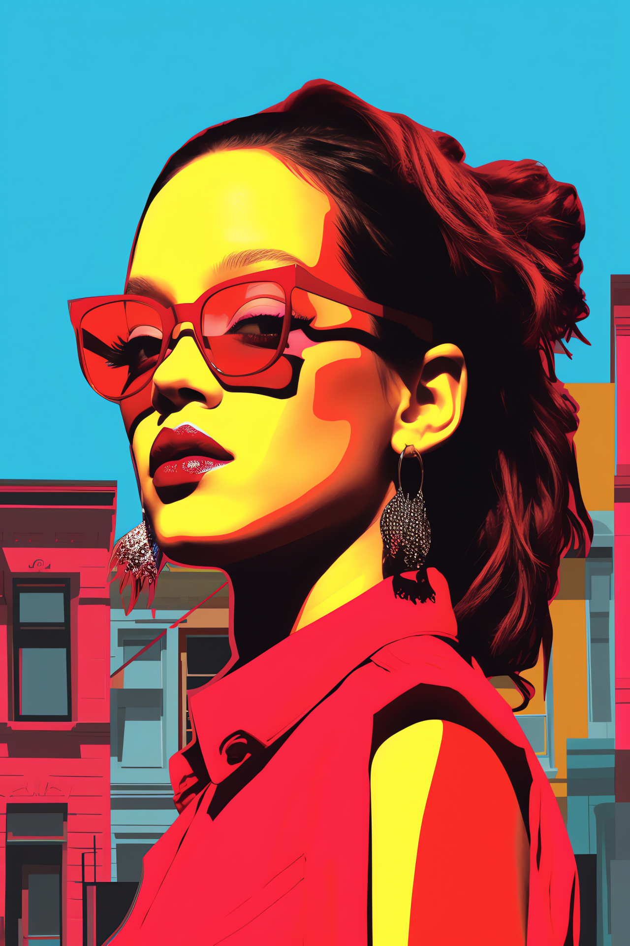 Rihanna public appearance, singer backdrop, facial features, iconic style, urban architecture, HD Phone Image