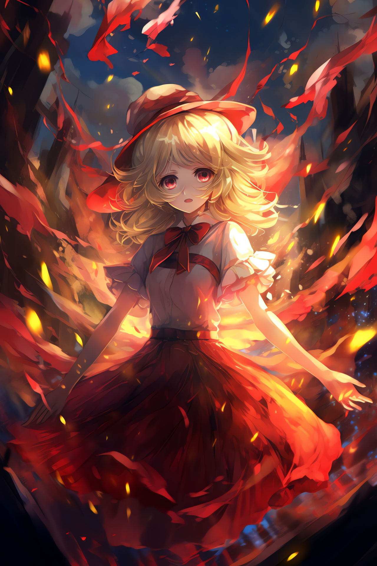 Flandre Scarlet presence, Touhou spell cards, Fantasy shmup, Hidden sister, Scarlet lineage, HD Phone Wallpaper