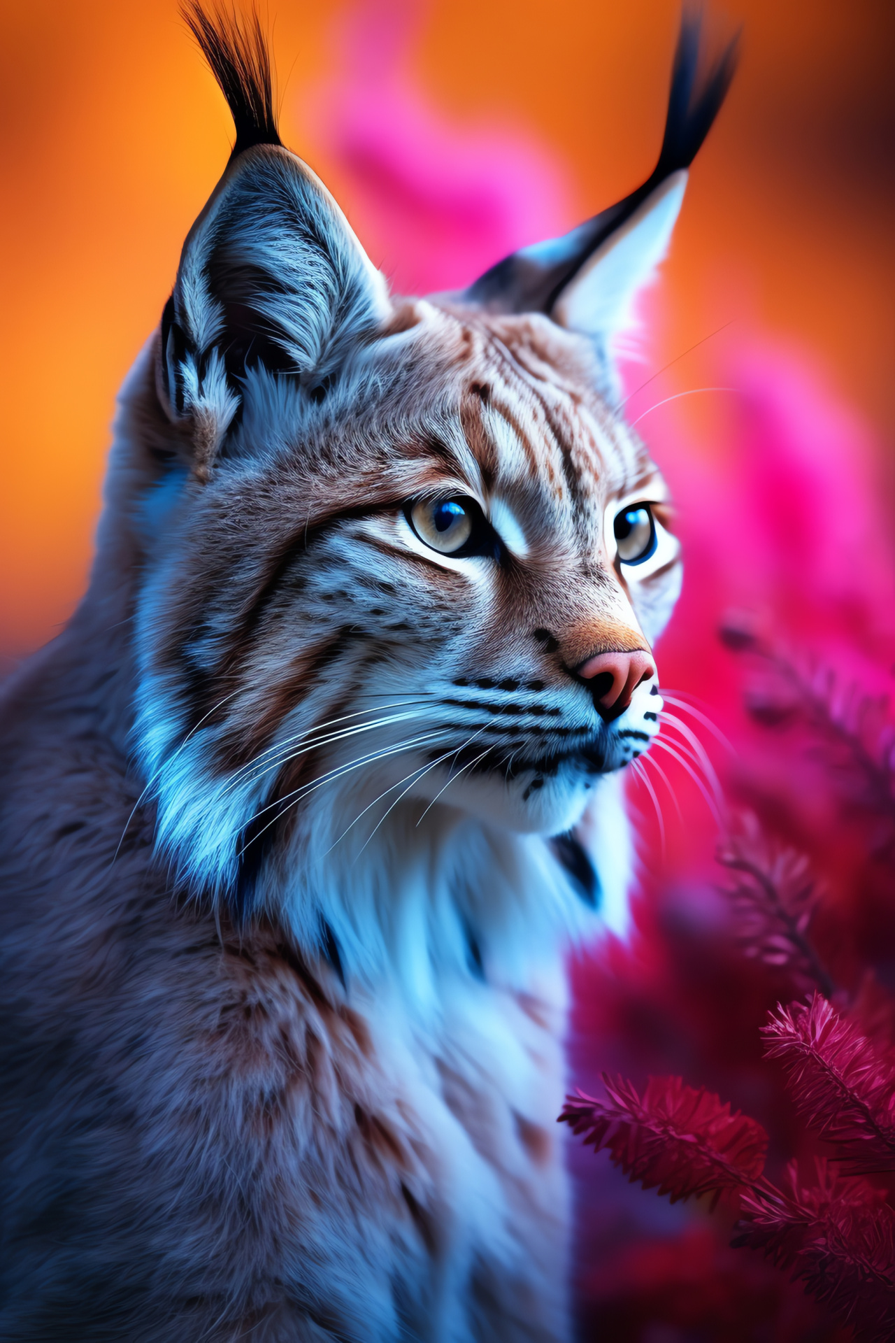 Wild Cats flourish, Eurasian lynx distinction, Piercing feline eyes, Triple-tone backdrop, Carnivorous grace, HD Phone Wallpaper