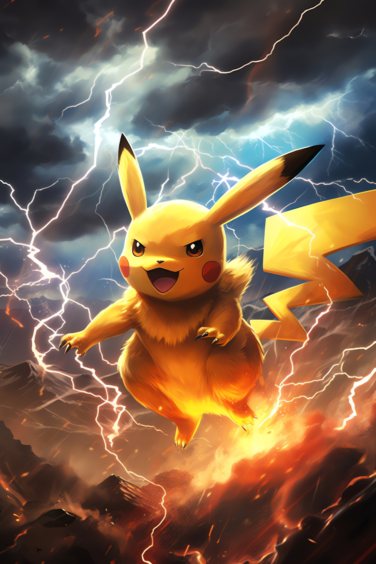 Pikachu showdown, electric moves, Pokmon rivalry, fiery opponent, dynamic contest, HD Phone Image