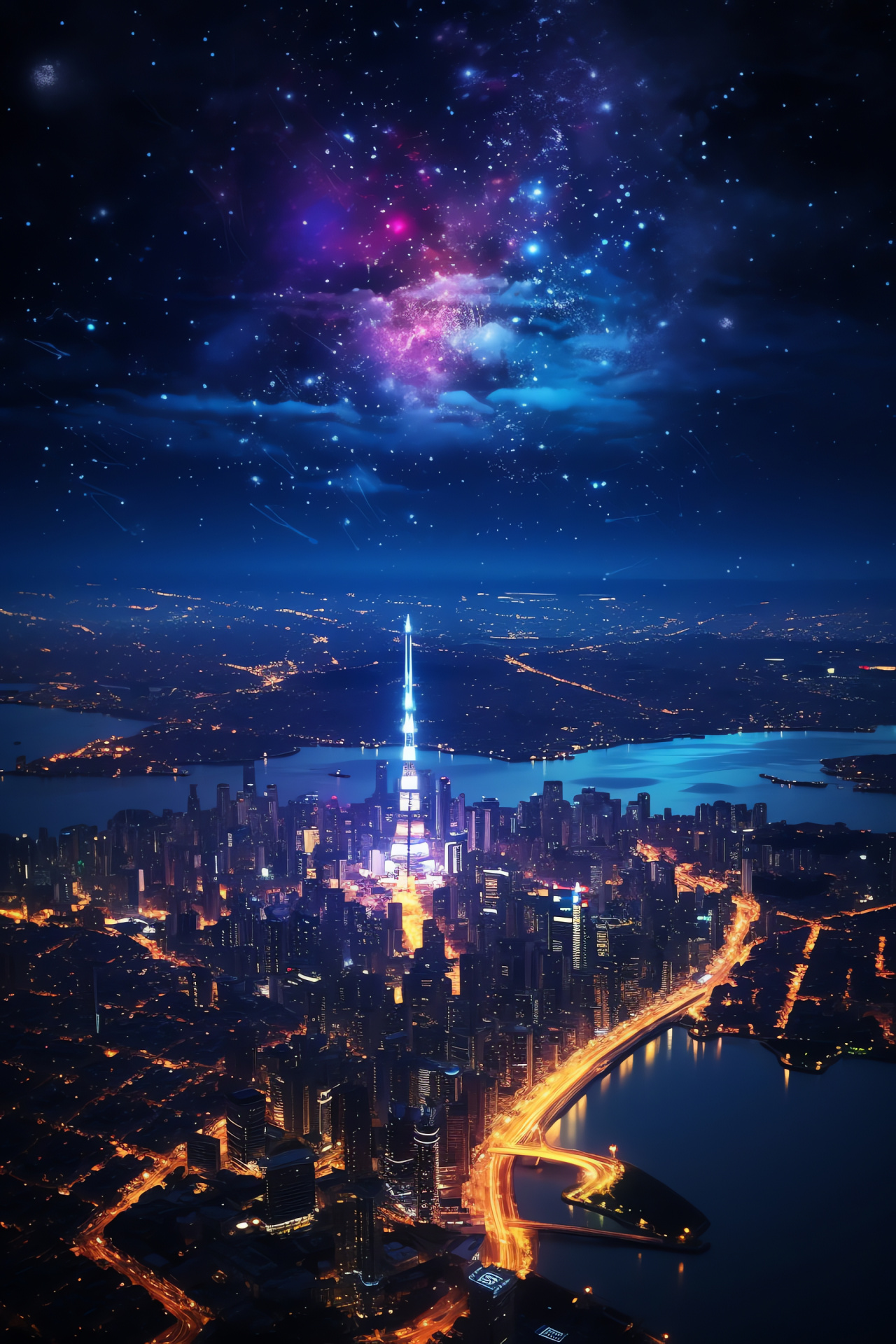 Earth's night beauty, Space perspective, Nocturnal continents, Global illumination, Urban neon glow, HD Phone Wallpaper