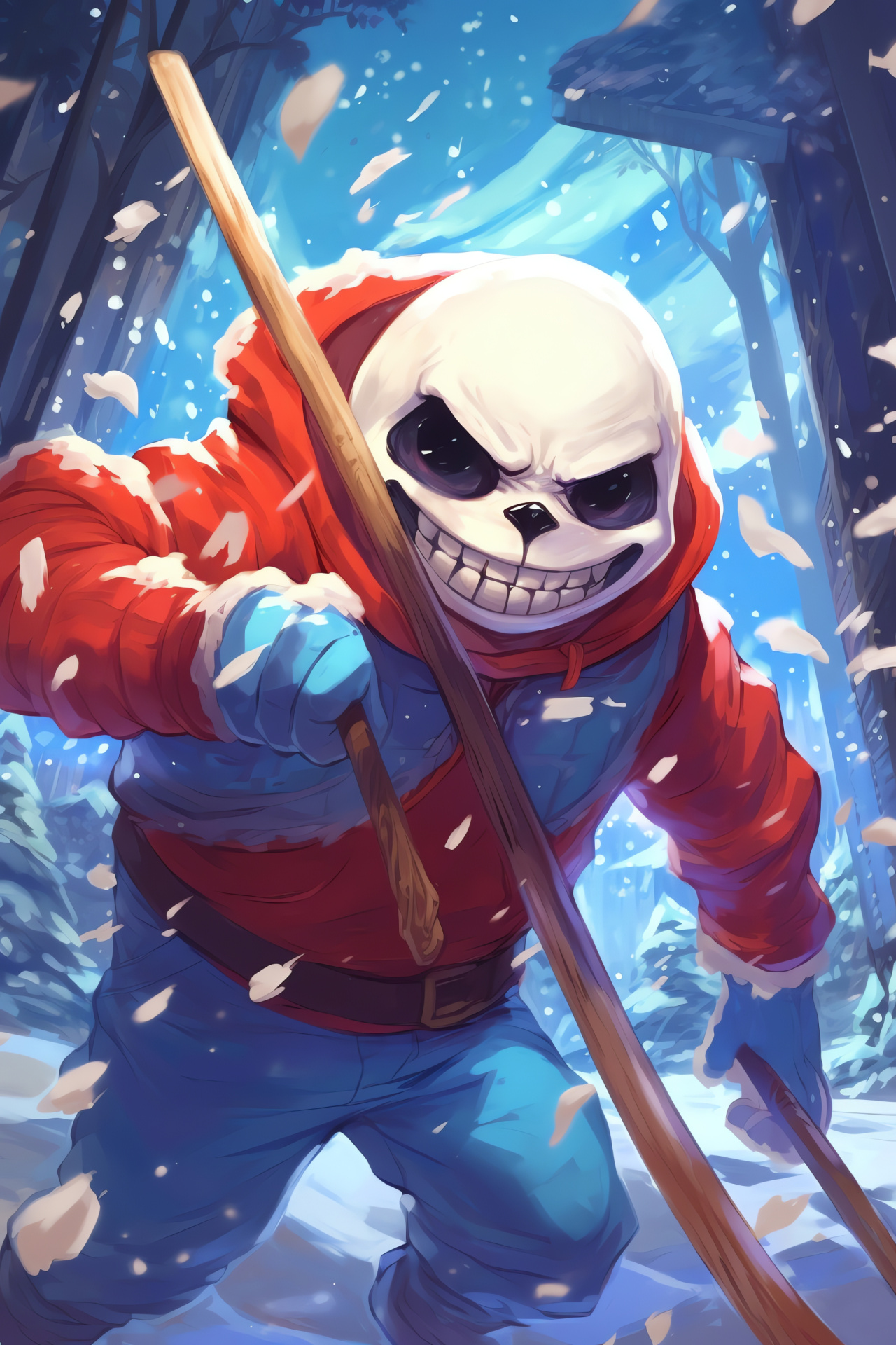 Undertale winter village, Snowdin locale, characters Sans and Papyrus, comical tones, snowy adventure, HD Phone Wallpaper