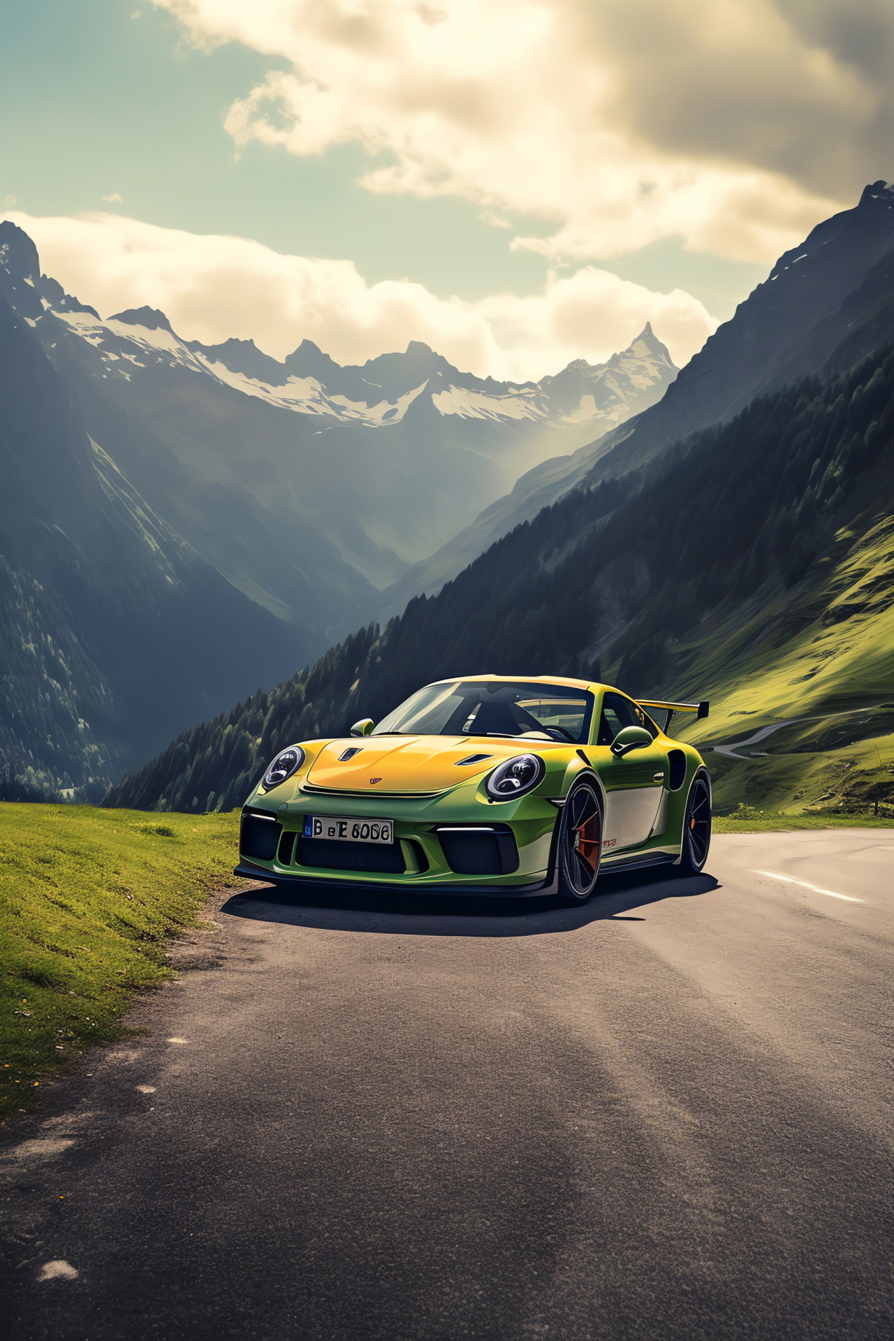 Porsche 911 GT3 RS, Supercar in Alps, High-performance vehicle, Alpine roads, European automotive, HD Phone Image