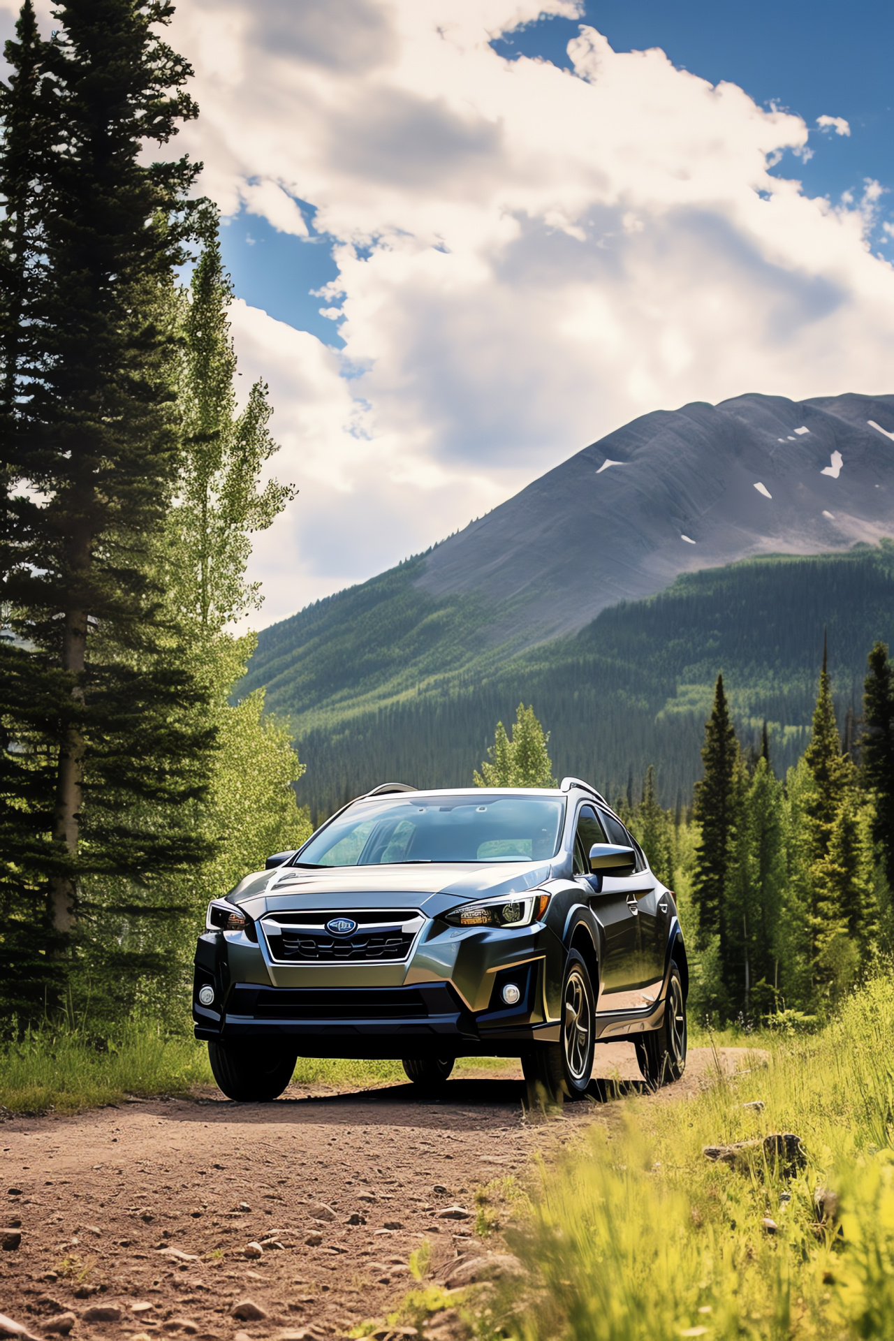 Eco-friendly crossover, Crosstrek Hybrid in wilderness, outdoorsy getaway, sustainable technology, scenic byways, HD Phone Image