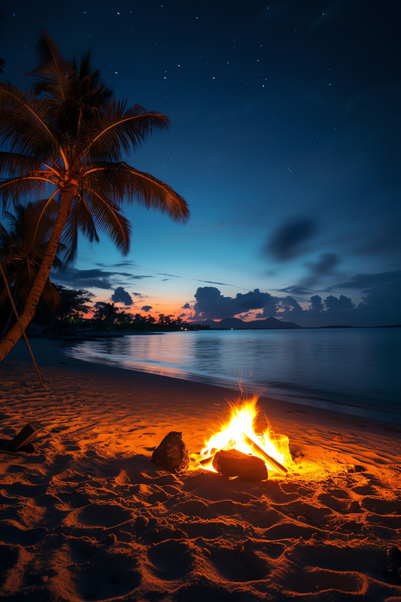 Nocturnal beach scene, Nighttime shoreline, Calming seascape, Starlit ocean, Evening tranquility, HD Phone Wallpaper