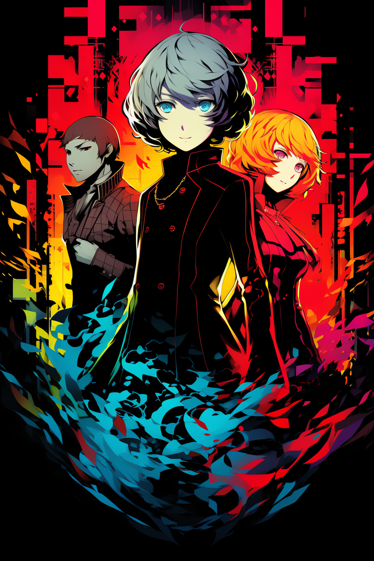 Persona Q cast, High school attire, Mitsuru Kirijo, Akihiko Sanada, Olive eyed, HD Phone Wallpaper