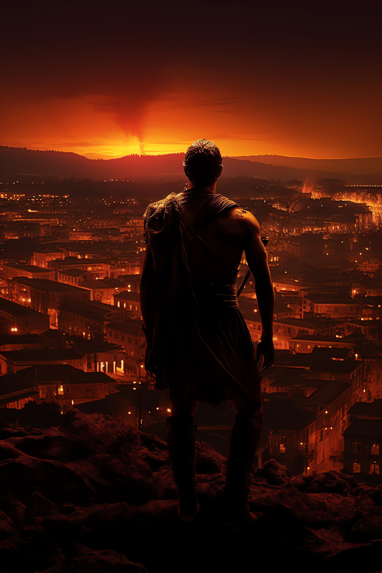 Spartacus gladiator, Thracian warrior legacy, ancient Rome depiction, gladiatorial combat, sunset over Capua, HD Phone Image