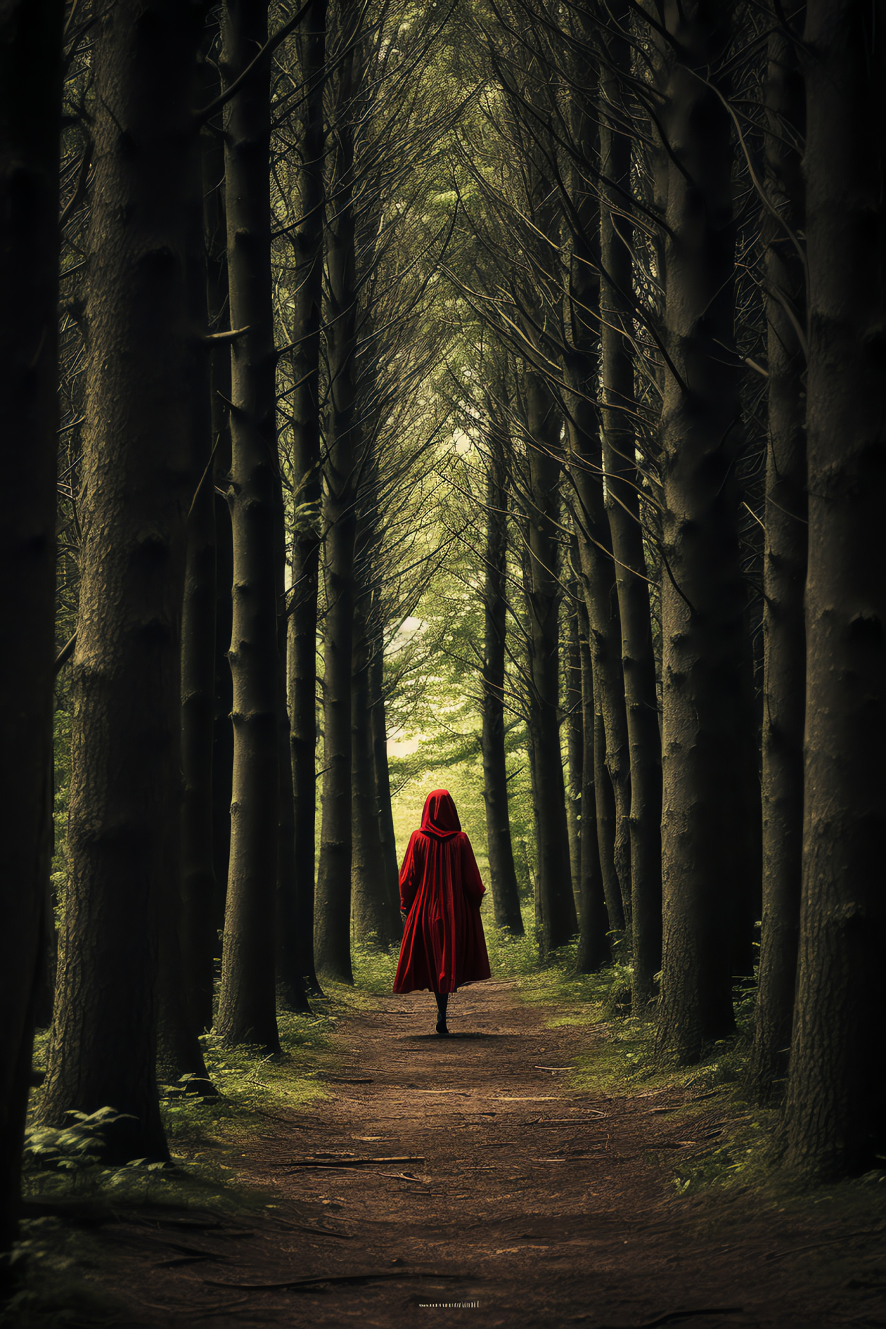 Red Riding Hood, Fairy tale scenery, Forest exploration, Nature trail, Towering foliage, HD Phone Wallpaper