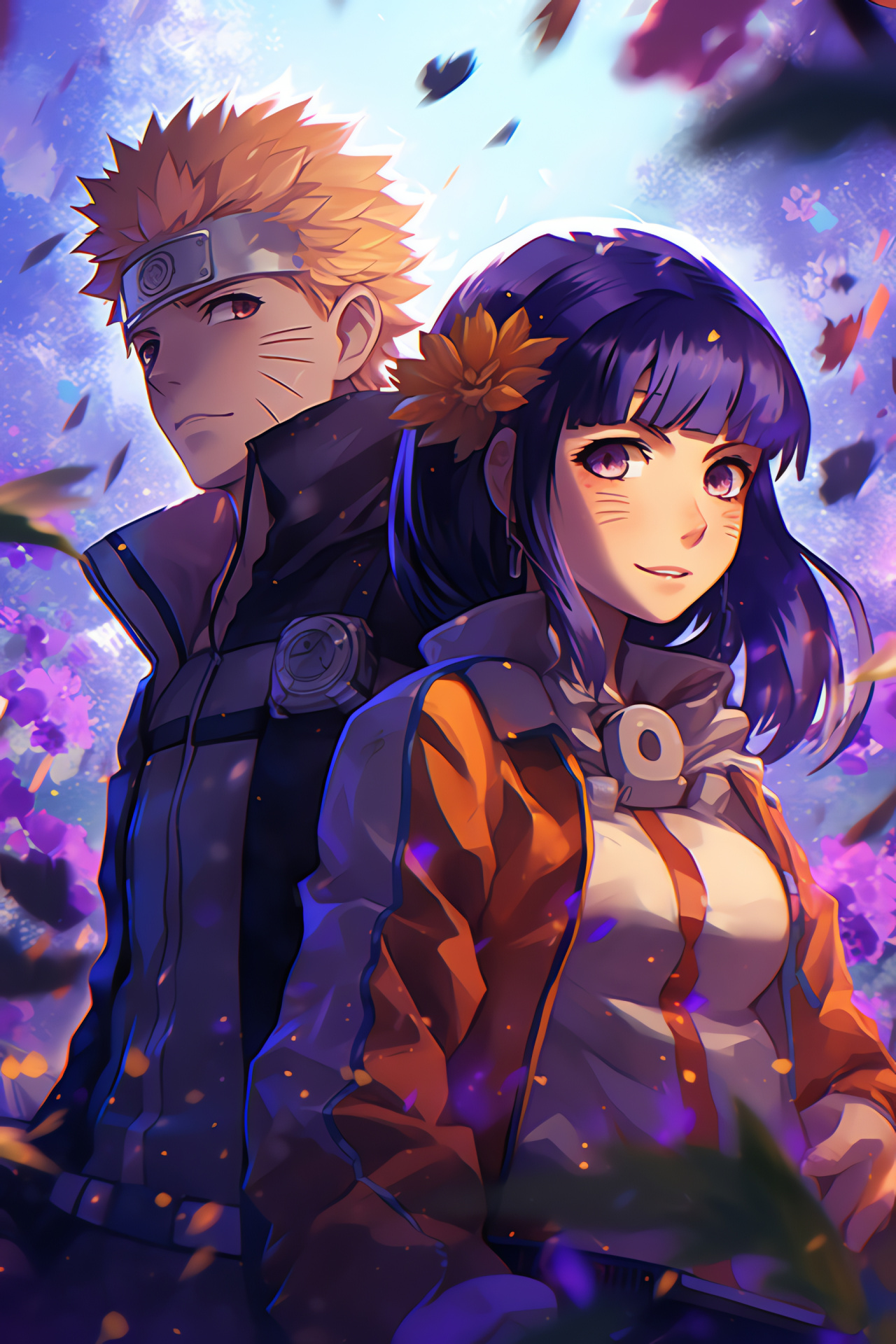 Naruto and Hinata, Romantic encounter, Luminous flora, Fictional landscape, Gentle illumination, HD Phone Wallpaper