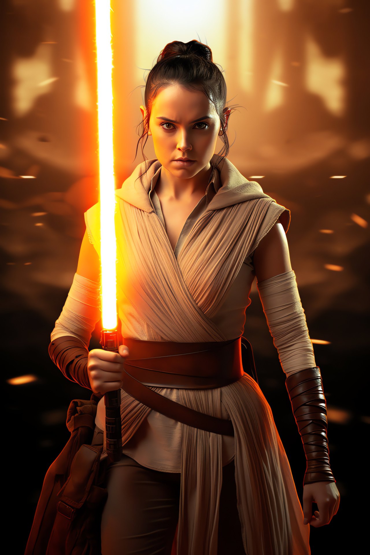 Rey, Galactic bravery, Hazel-eyed fighter, Star Wars heroine, Indomitable spirit, HD Phone Image