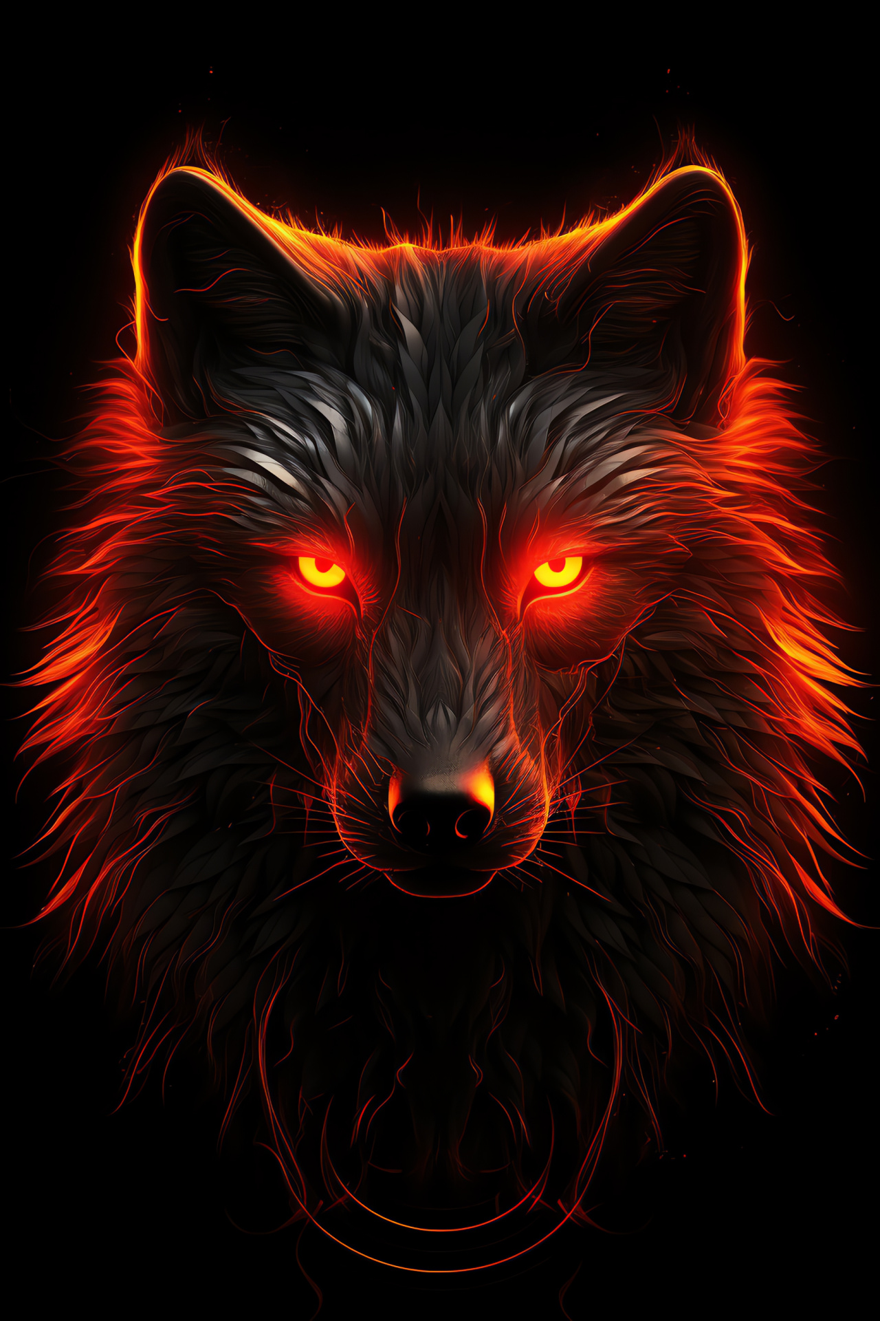 Majestic wolf, fiery gaze, bold fur coloration, ethereal backdrop, untamed spirit, HD Phone Image