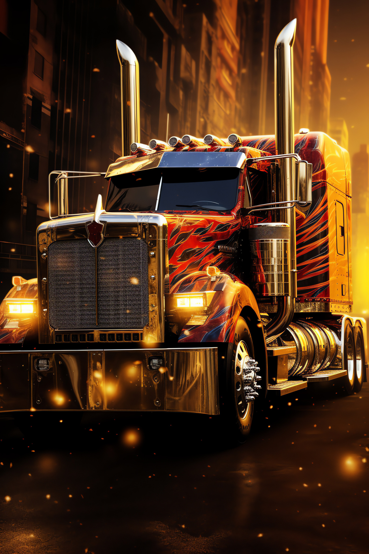 Optimus Prime, valiant robot, legendary Autobot, candescent accents, metallic hues, HD Phone Image