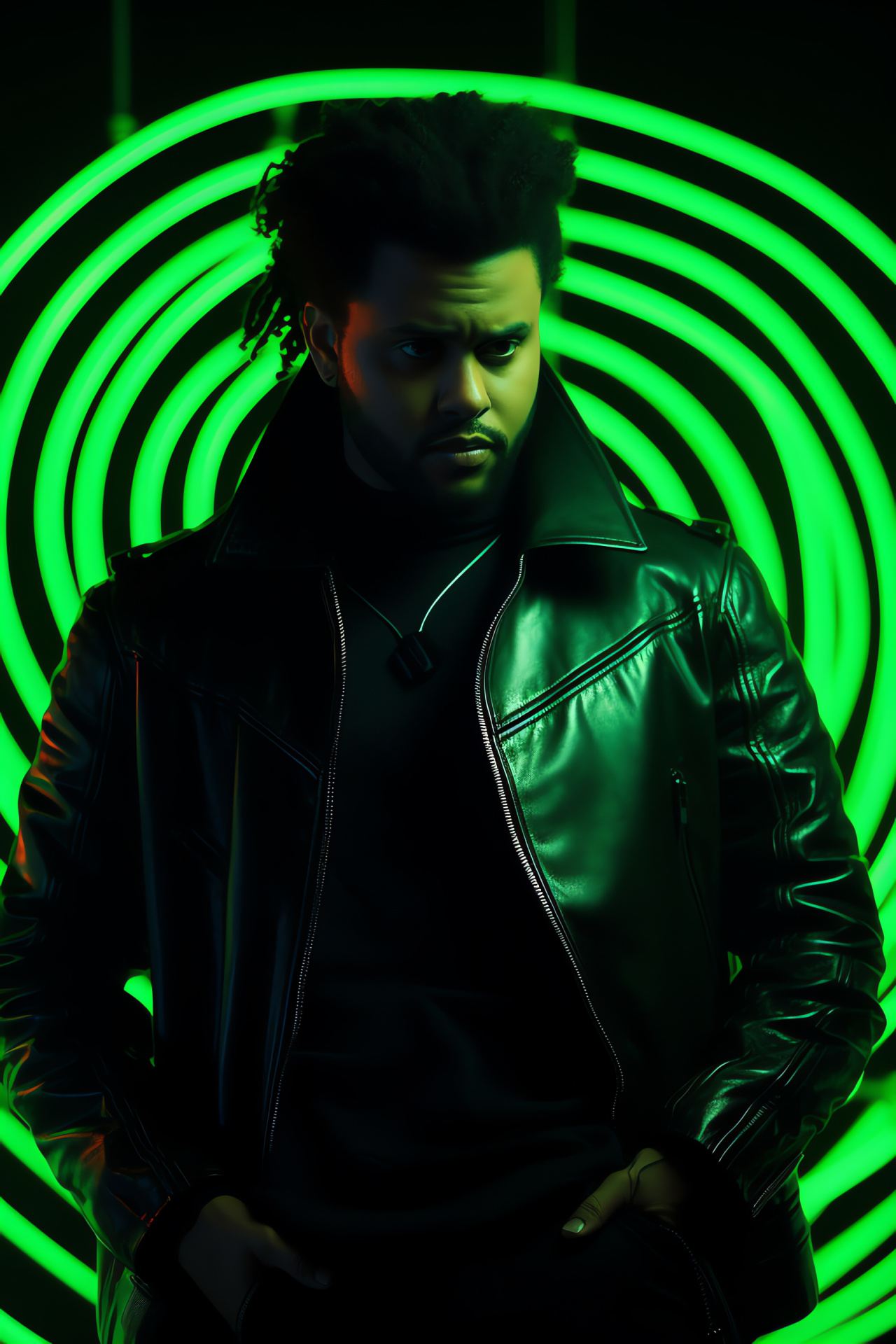 The Weeknd, Music star, R&B sensation, Musical vinyl, Neon ambiance, HD Phone Image