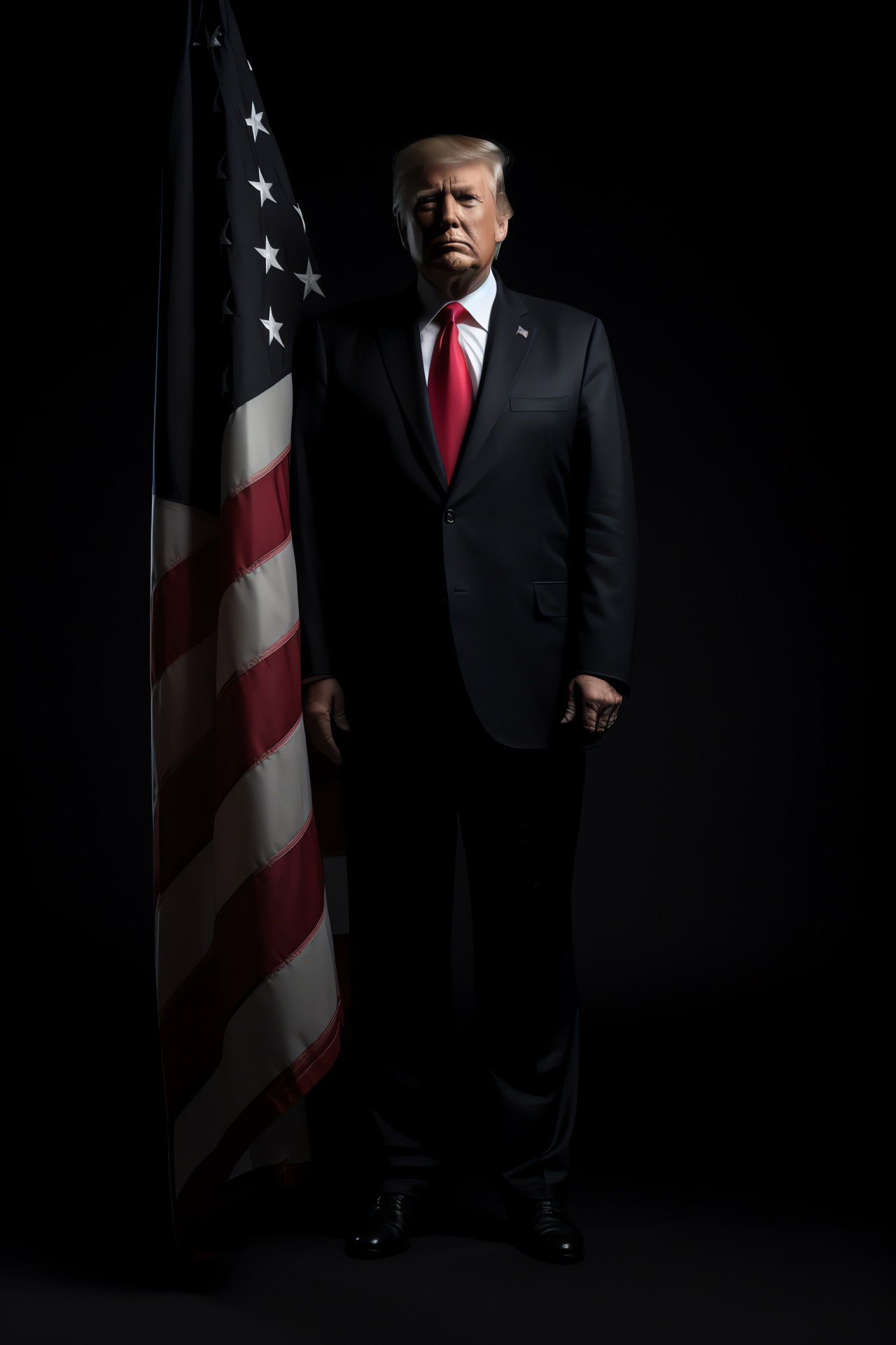 Trump, American patriotism, leader's stance, United States flag, blue-eyed statesman, HD Phone Wallpaper