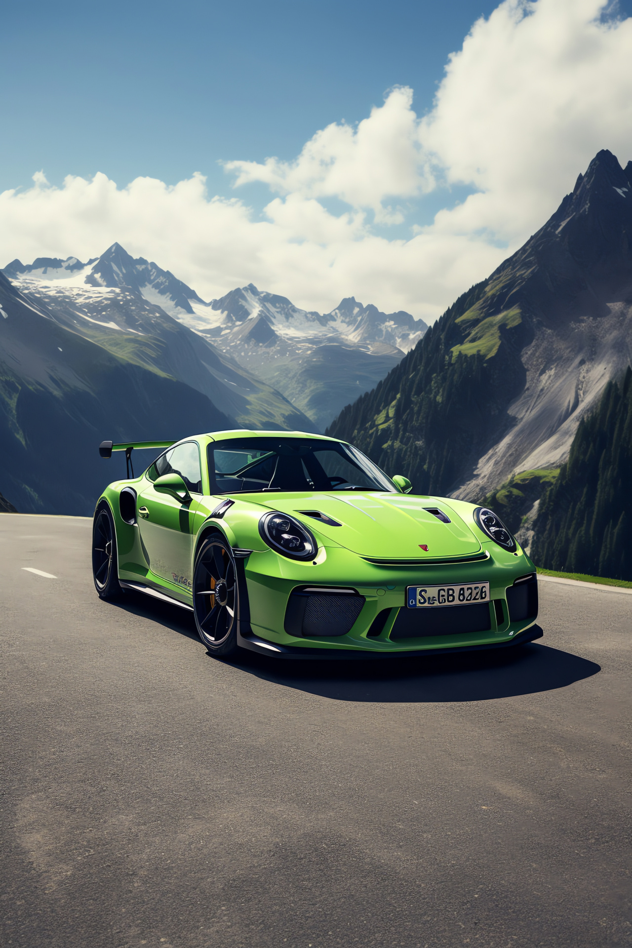 Porsche 911 GT3 RS, Alpine vista, Performance coupe, Curving alpine routes, HD Phone Image