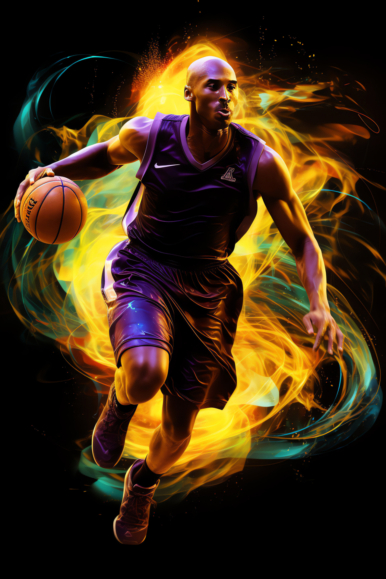 Kobe Bryant in action, Lakers basketball icon, NBA Live gameplay, Athletic finesse, Championship aspiration, HD Phone Image