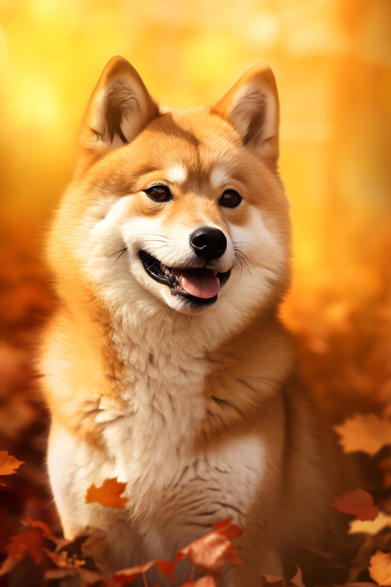 Shiba Inu, Foxlike dog, Golden coat, Tri-color background, Warm luminescence, HD Phone Wallpaper