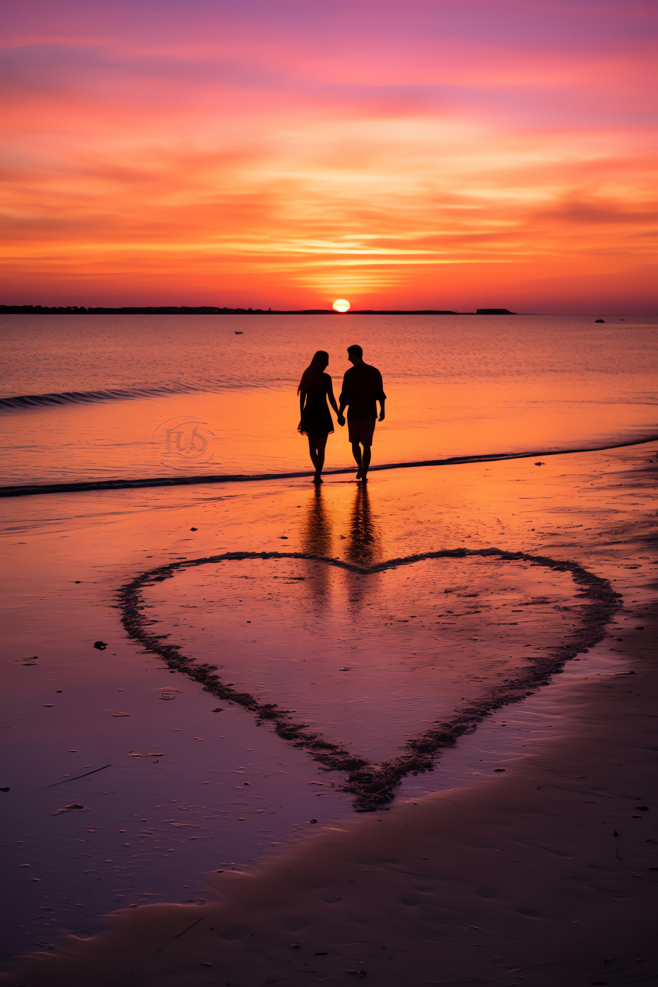 Seashore romantic escape, Twilight love festivity, vibrant firmament hues, soothing sea ripples, Valentine's seaside spectacle, HD Phone Image