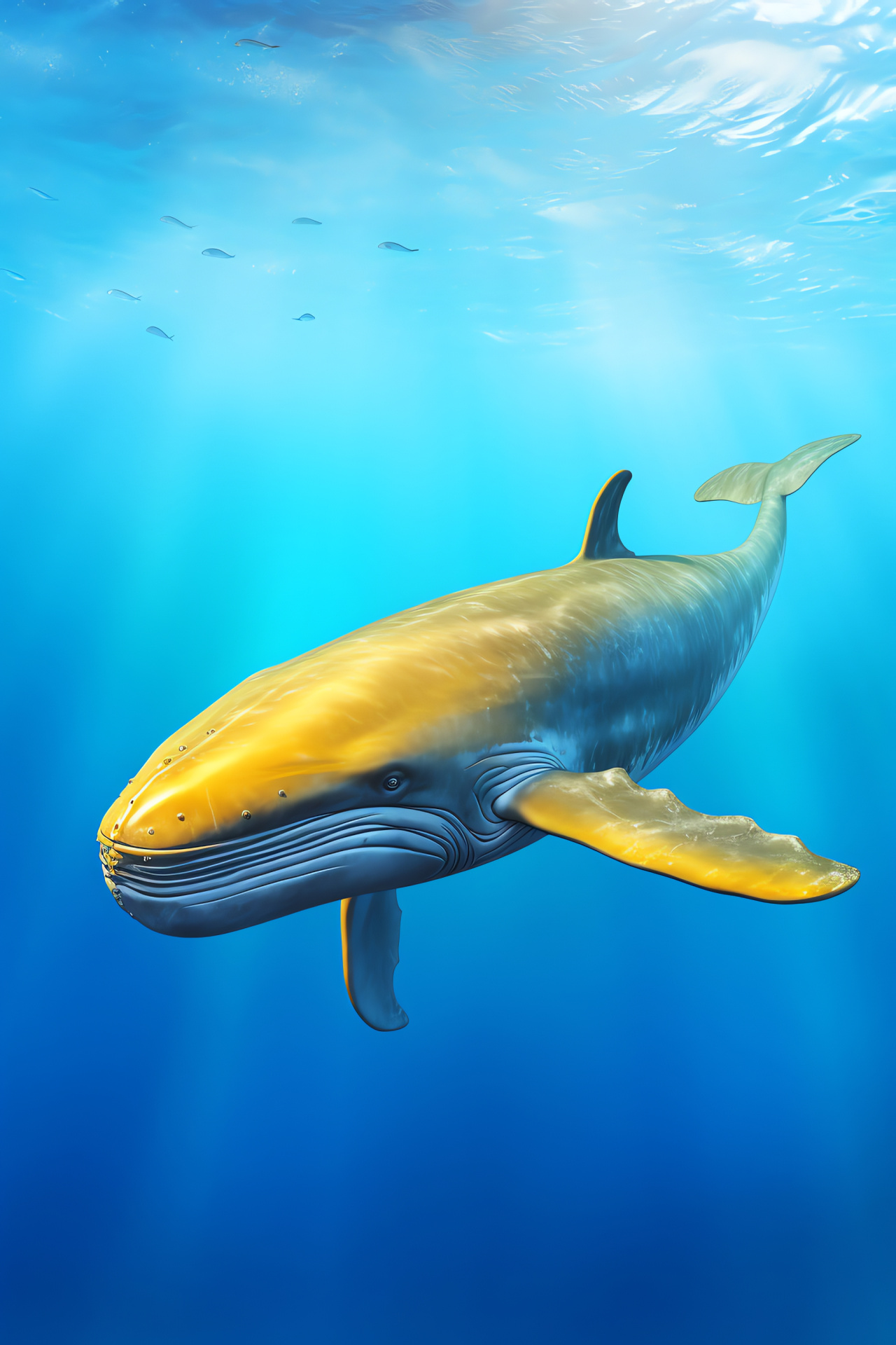 Ocean dweller, Blue Whale, Aquatic glide, Marine expanse, Dual-hue backdrop, HD Phone Image