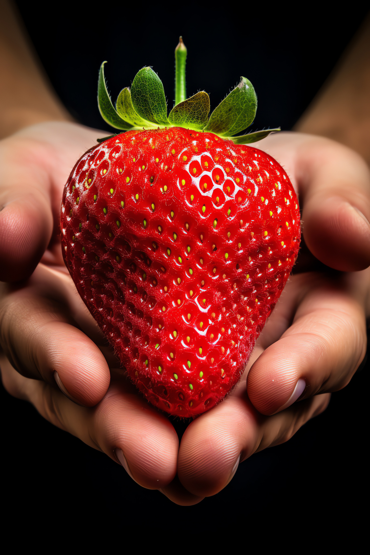 Handpicked strawberry, tactile fruit experience, fresh produce, succulent berry, ripe treat, HD Phone Image