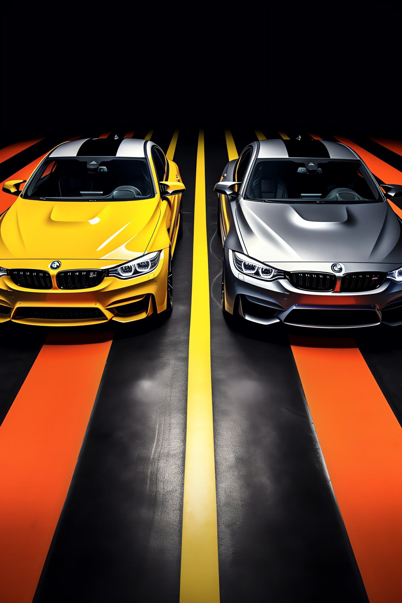 BMW M4 aerial view, Competition model allure, Dual-tone stylish backdrop, M-series performance, Visual driving thrill, HD Phone Wallpaper