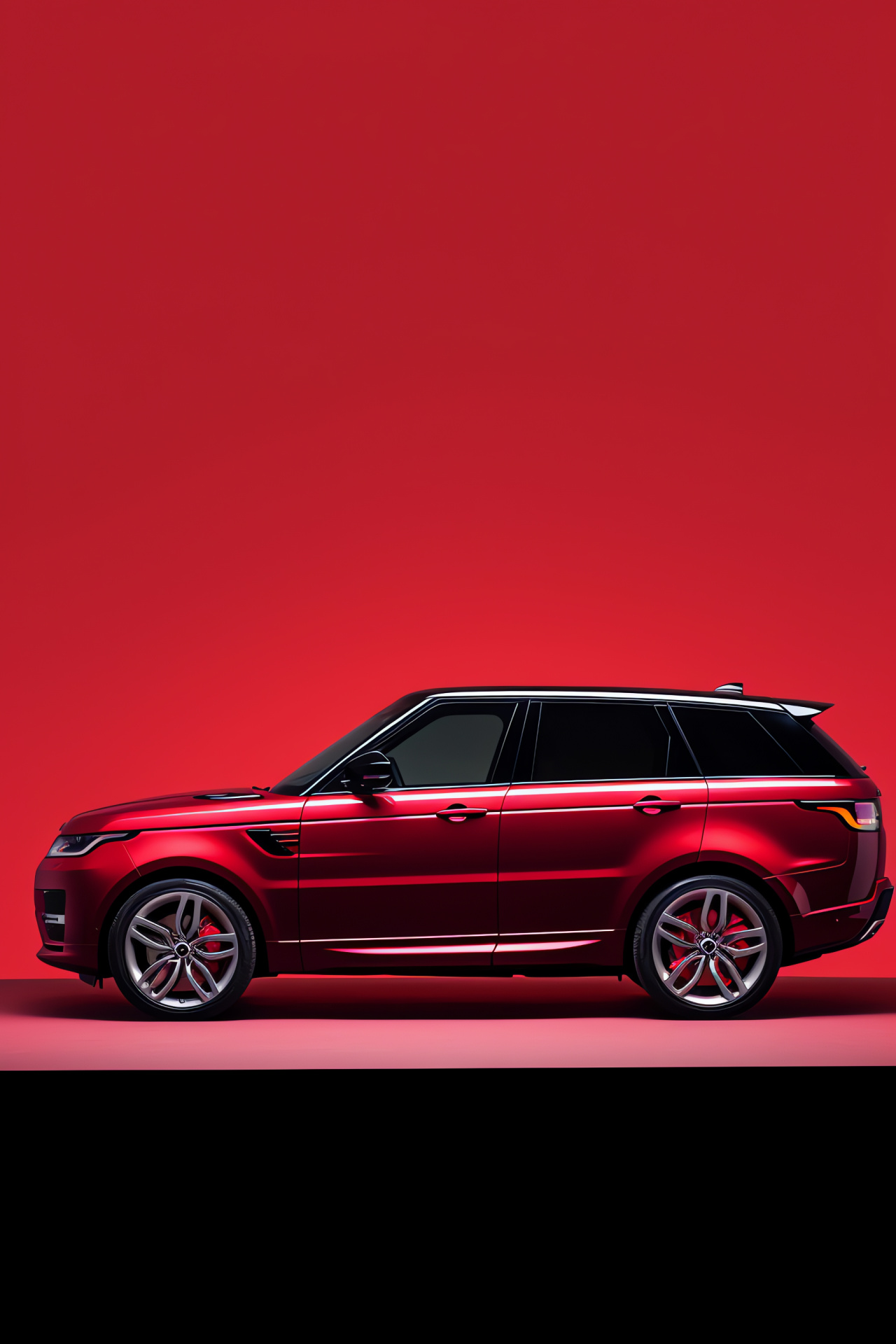 2018 Range Rover Sport model, Vehicle lateral aspect, Solid bold red scene, Display of vehicular strength, Energetic aesthetic, HD Phone Wallpaper