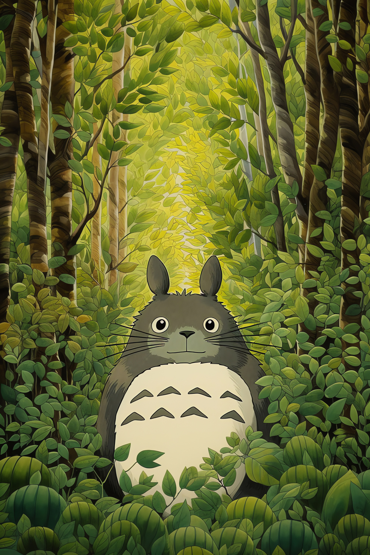 My Neighbor Totoro, Totoro character, Bamboo forest habitat, Lush greenery, Animated film scene, HD Phone Wallpaper