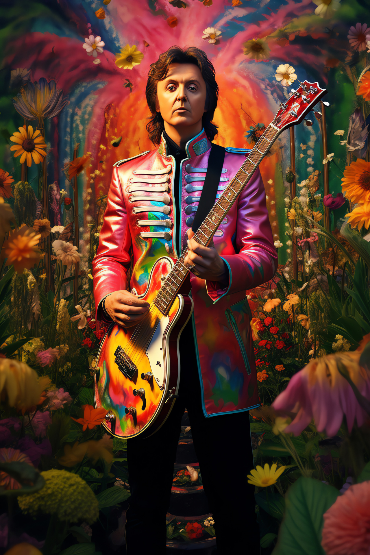 Paul McCartney garden photo, Floral musician portrait, Psychedelic fashion icon, Botanical rockstar, Naturalistic patterns, HD Phone Wallpaper