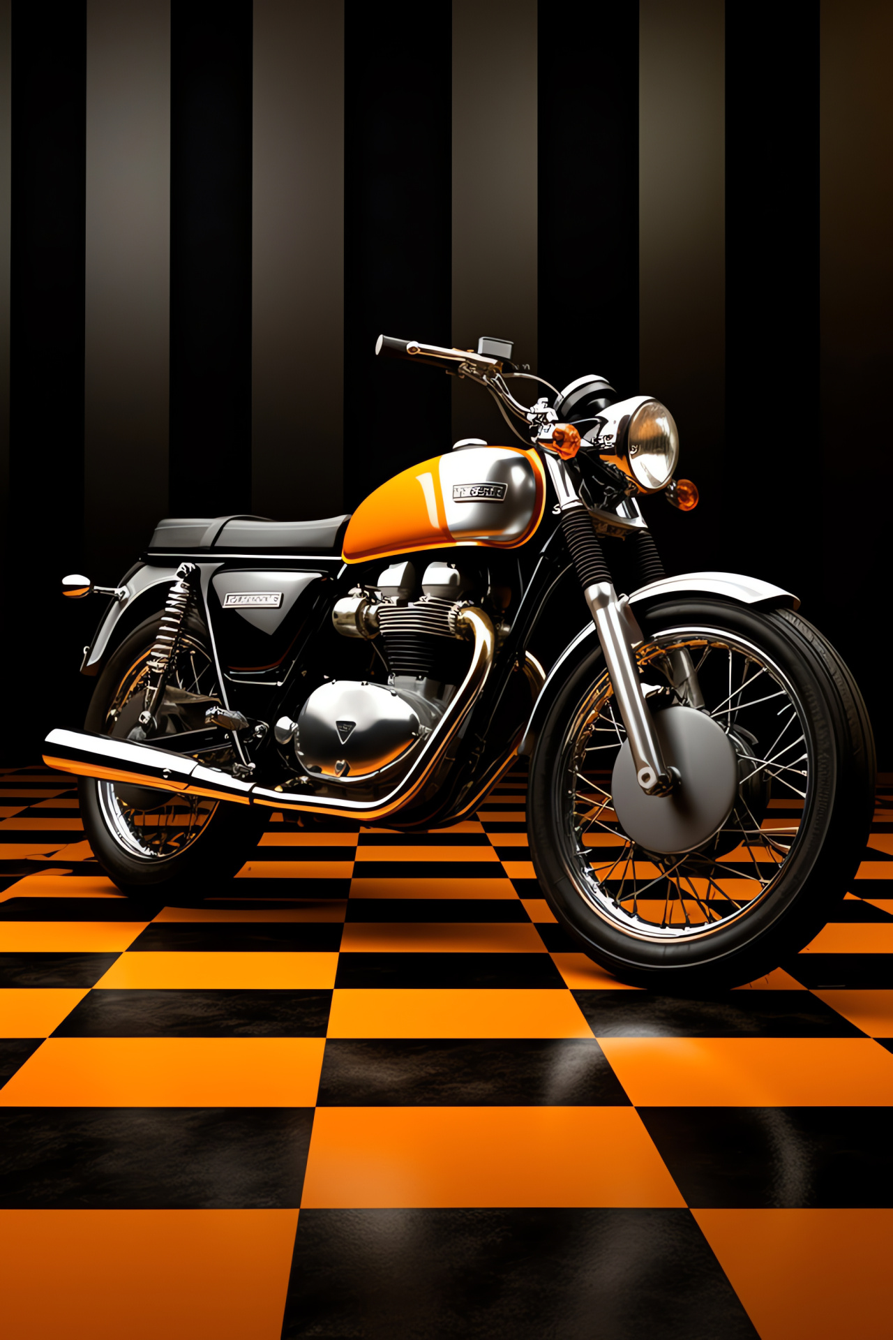 Yamaha Classic Motorbike, Yamaha XS650 Auto, Vintage bike design, Motorcycle pattern, Geometric background, HD Phone Wallpaper