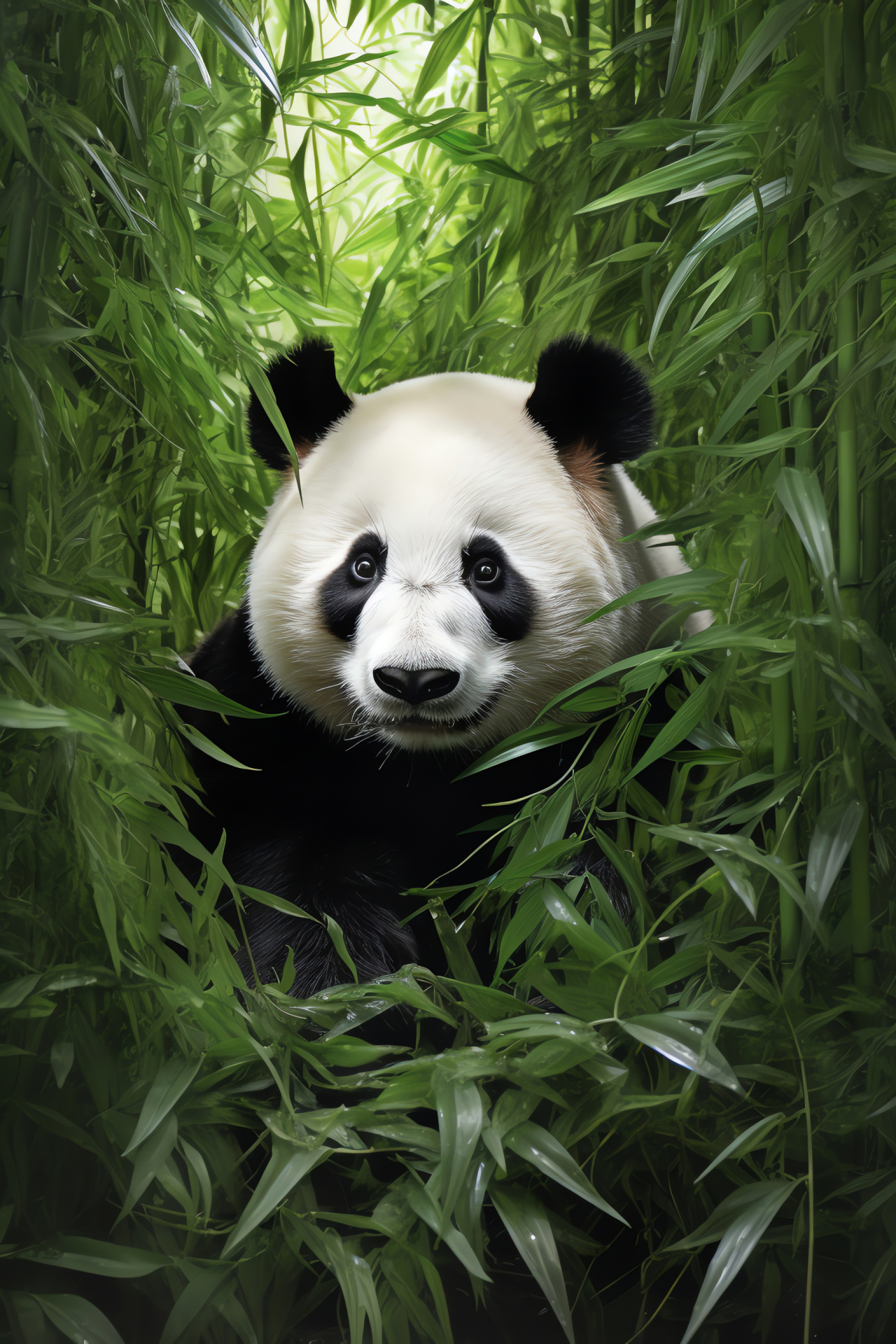 Giant Panda, Sichuan province native, Bamboo diet habitat, Endangered species, Serene nature scene, HD Phone Wallpaper