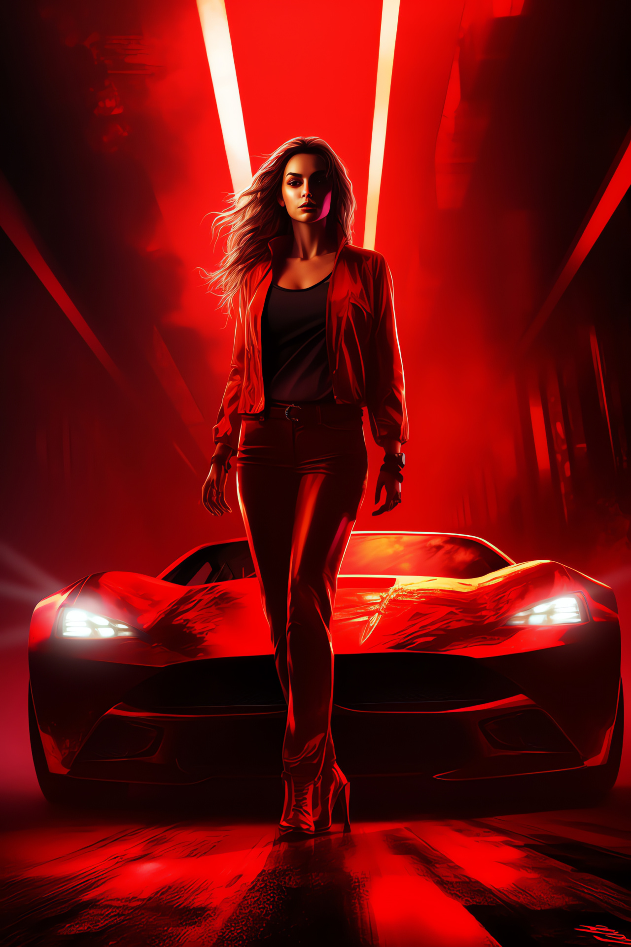 Mia Townsend character, Need For Speed cast, Sharp blue stare, Red-haired racer, Determined stance, HD Phone Image
