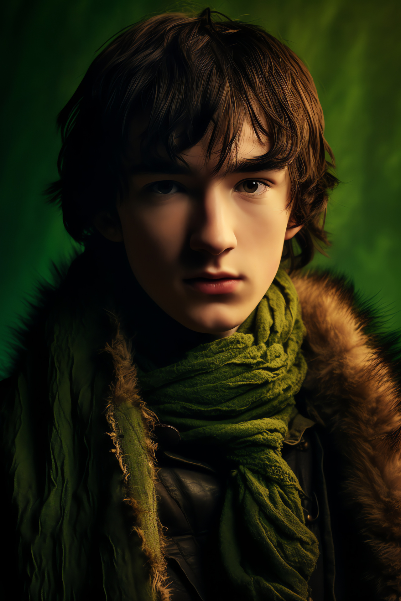 Bran Stark close-up, Isaac Hempstead Wright actor, Warg character, Northern Westeros saga, Green-tinged environment, HD Phone Wallpaper