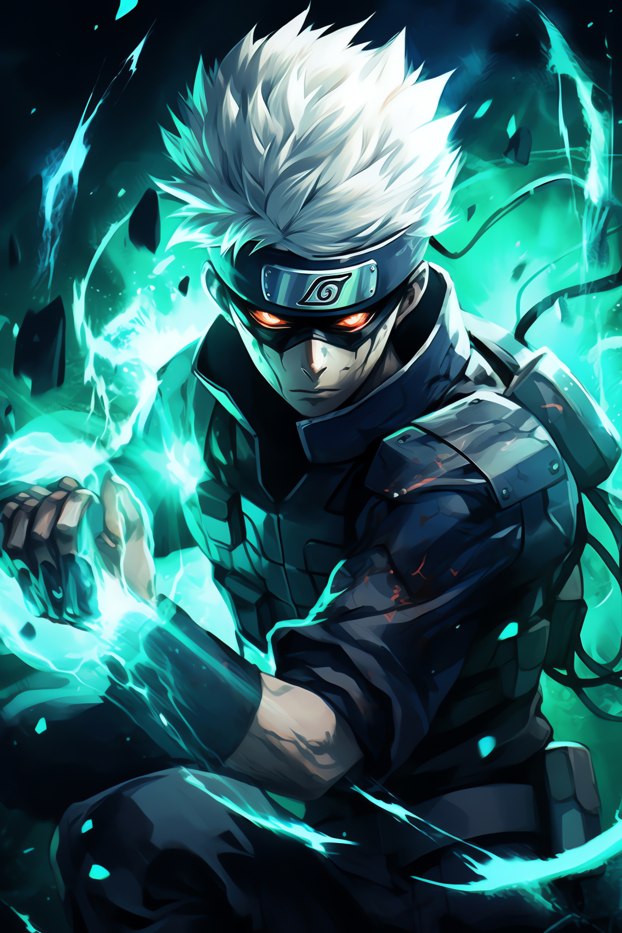 Kakashi Hatake digital art, Ninja character display, Electric jutsu depiction, Hatake Clan technique, Copy Ninja with Sharingan, HD Phone Wallpaper