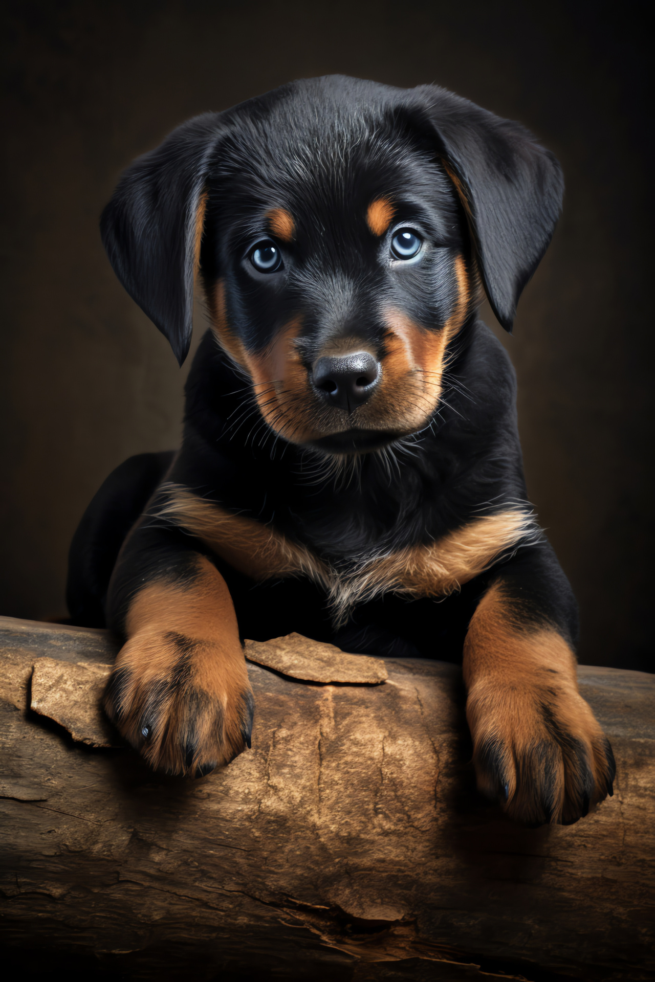Rottweiler puppy, black fur, tan markings, confident canine, dark background, HD Phone Image
