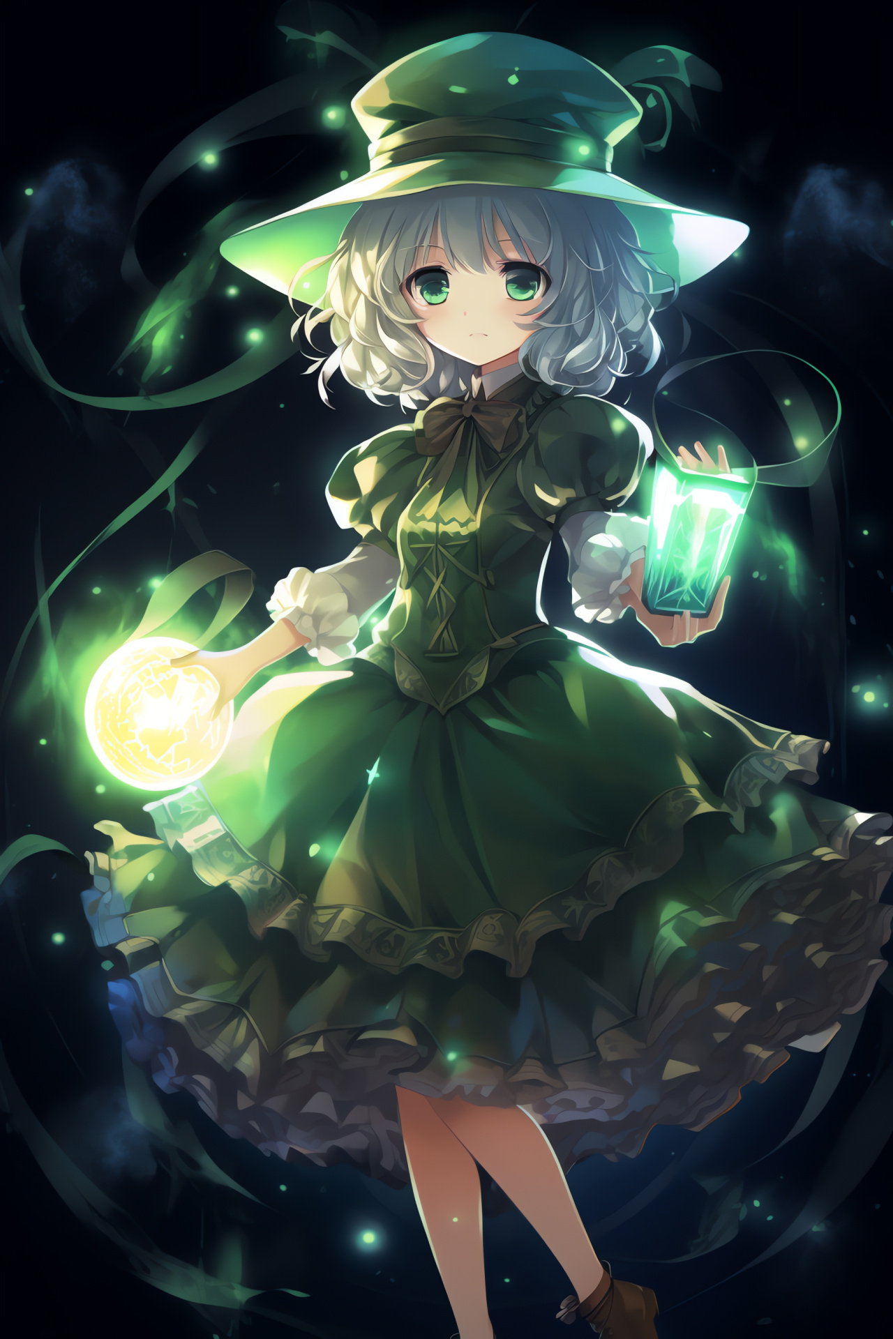 Koishi Komeiji Touhou character, Vibrantly patterned attire, Contrast pink white palette, Peaceful eyelid closure, Enigmatic facial mask, HD Phone Image