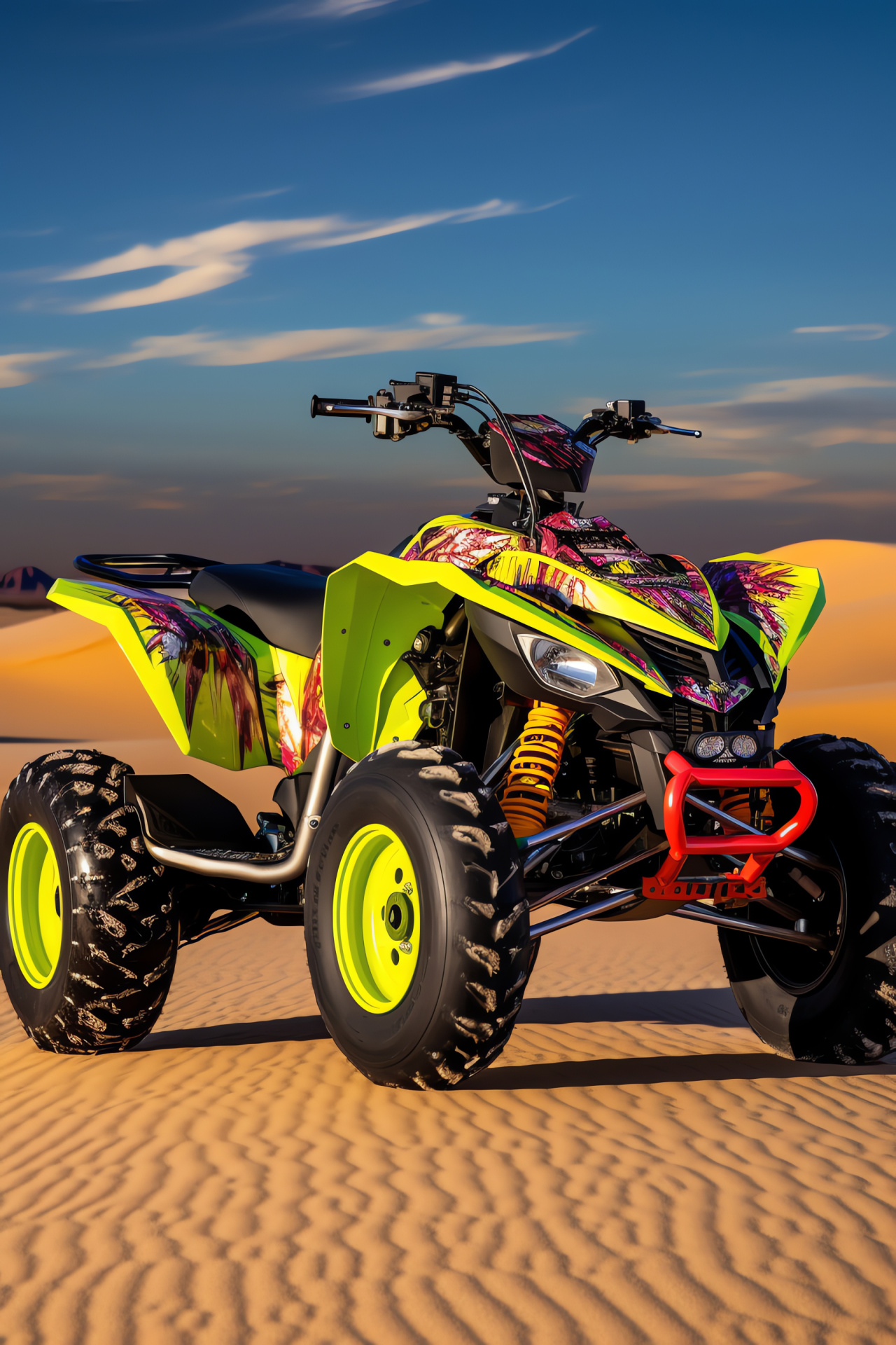 Raptor 700SE, Dune Bashing, Neon Colors, Custom ATV Graphics, Desert Racing, HD Phone Image
