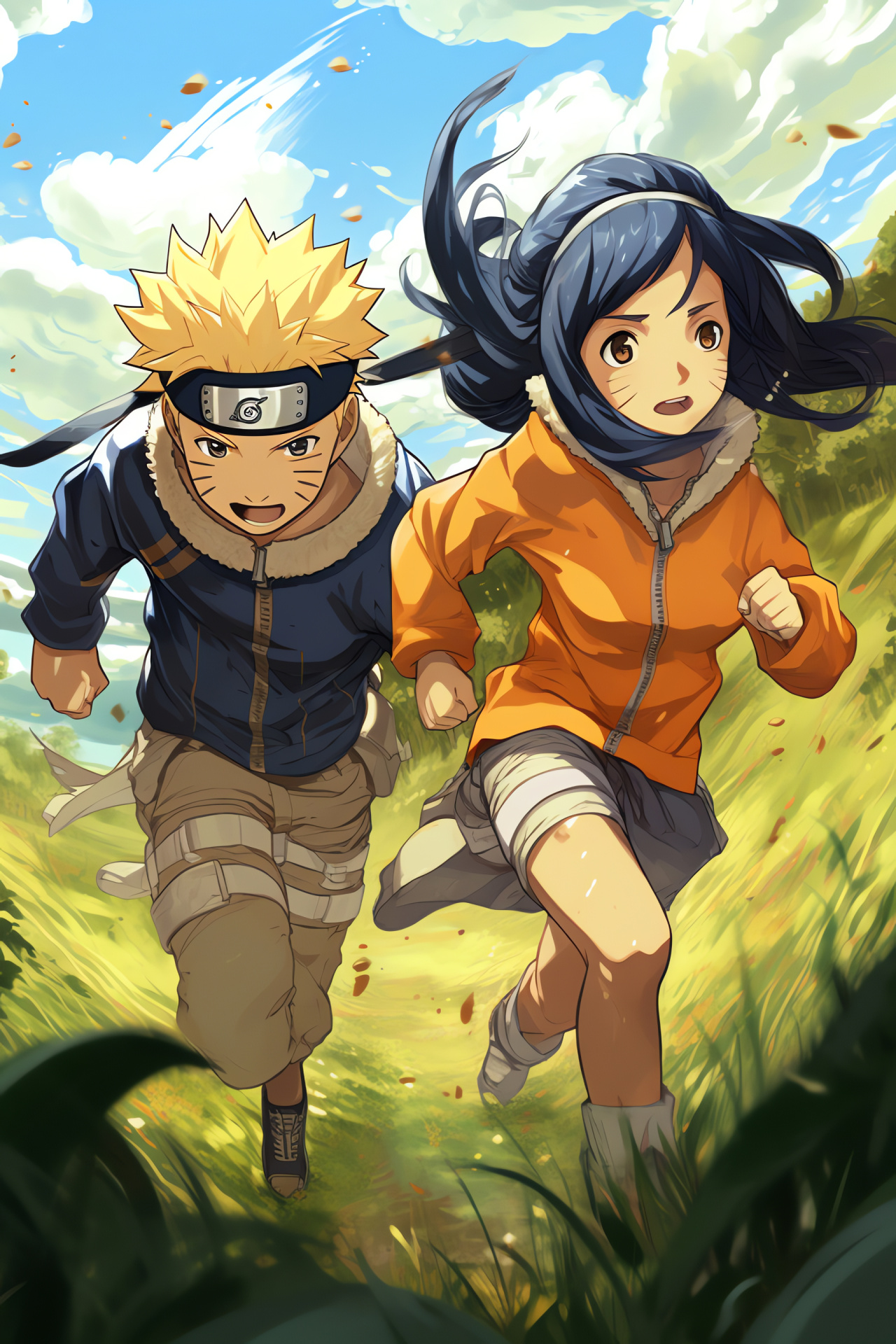 Ninja alliance, Foe face-off, Tension-filled combat, Blue chakra whirlwind, Strength showcase, HD Phone Wallpaper
