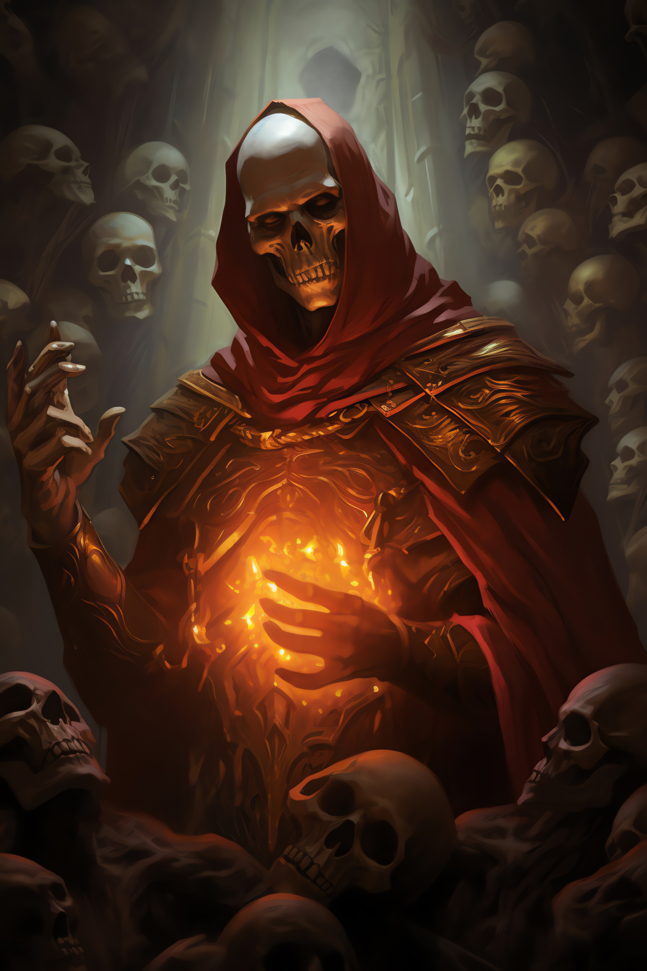 Gaming Necromancer, Catacomb setting, Dark ritual scene, Fallen warrior graphics, Ancient symbol visuals, HD Phone Wallpaper