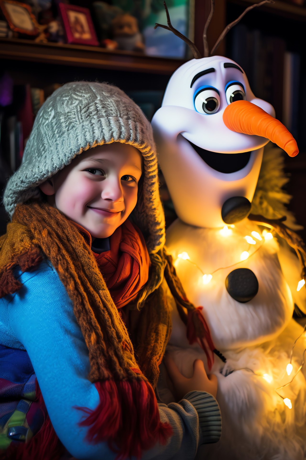 Cozy Olaf Yuletide, Animated celebration, Room aglow, Gift exchange, Festive hearth, HD Phone Wallpaper
